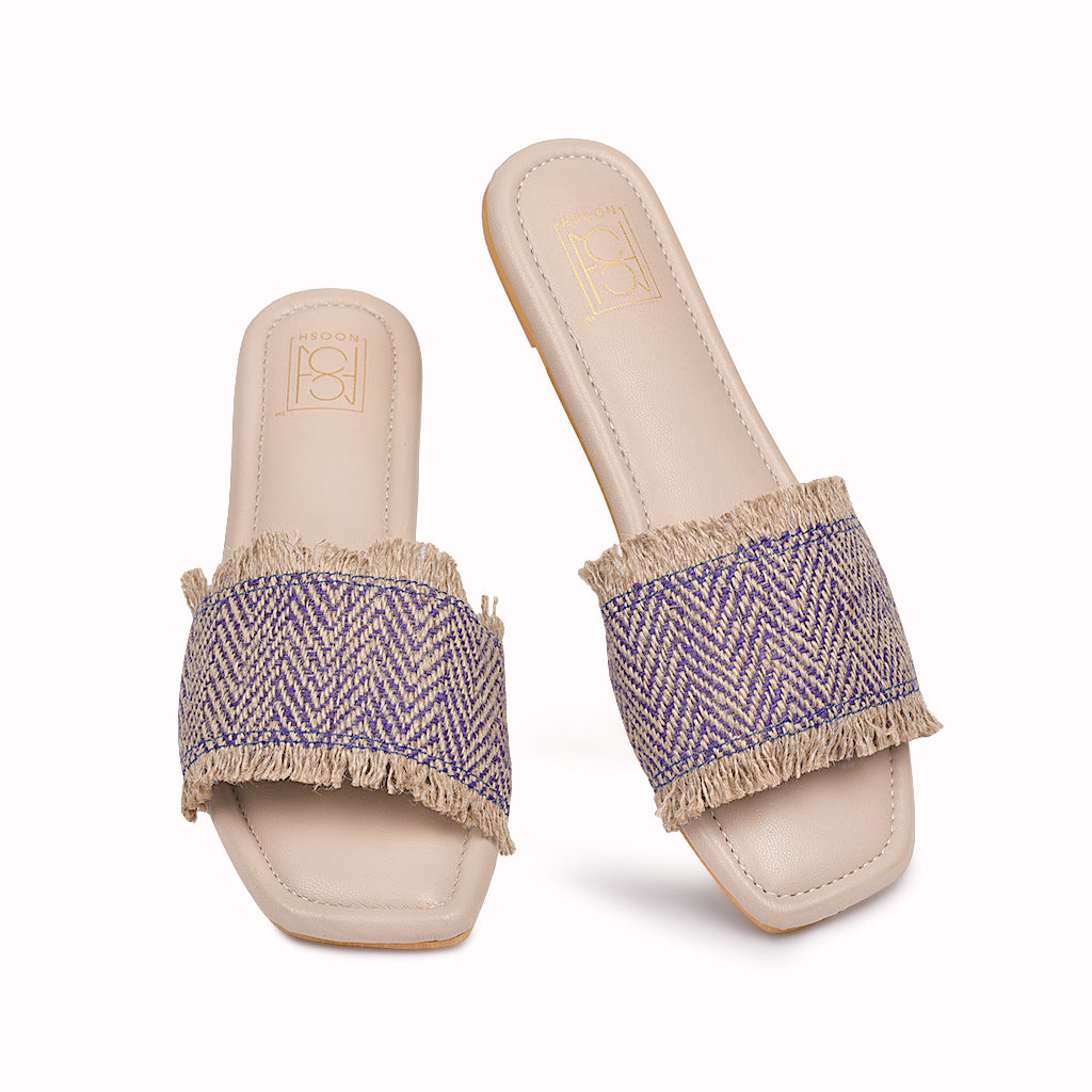 Noosh purple color premium vegan textile handcrafted women fashion casual and formal jute chevron slides slippers sandals with soft cushion dual layer kooshcomfort insole and flexible rubber sole footwear. Comfortable, breathable, sustainable and eco-friendly