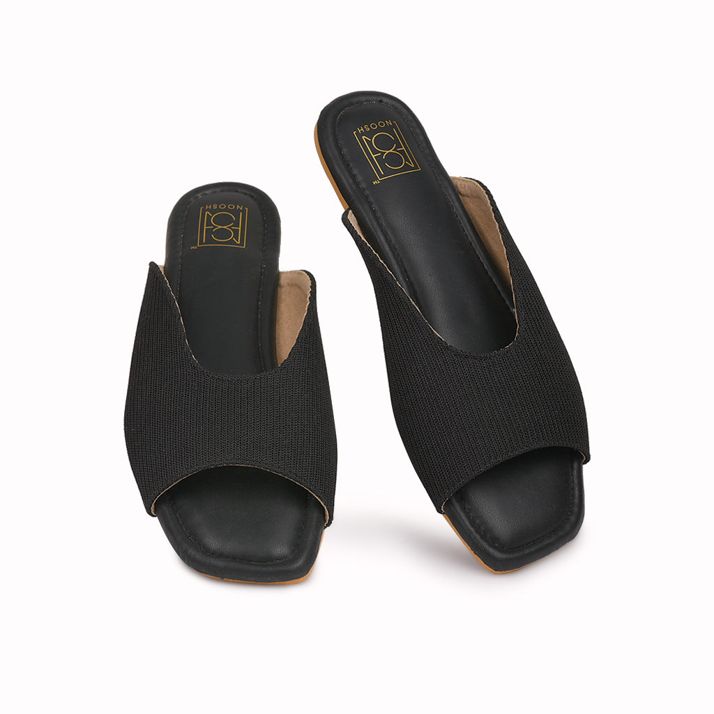 noosh black color cords premium vegan textile handcrafted women fashion casual and formal peep toe slippers sandals with soft cushion dual layer kooshcomfort insole and flexible rubber sole footwear. Comfortable, breathable, sustainable and eco-friendly
