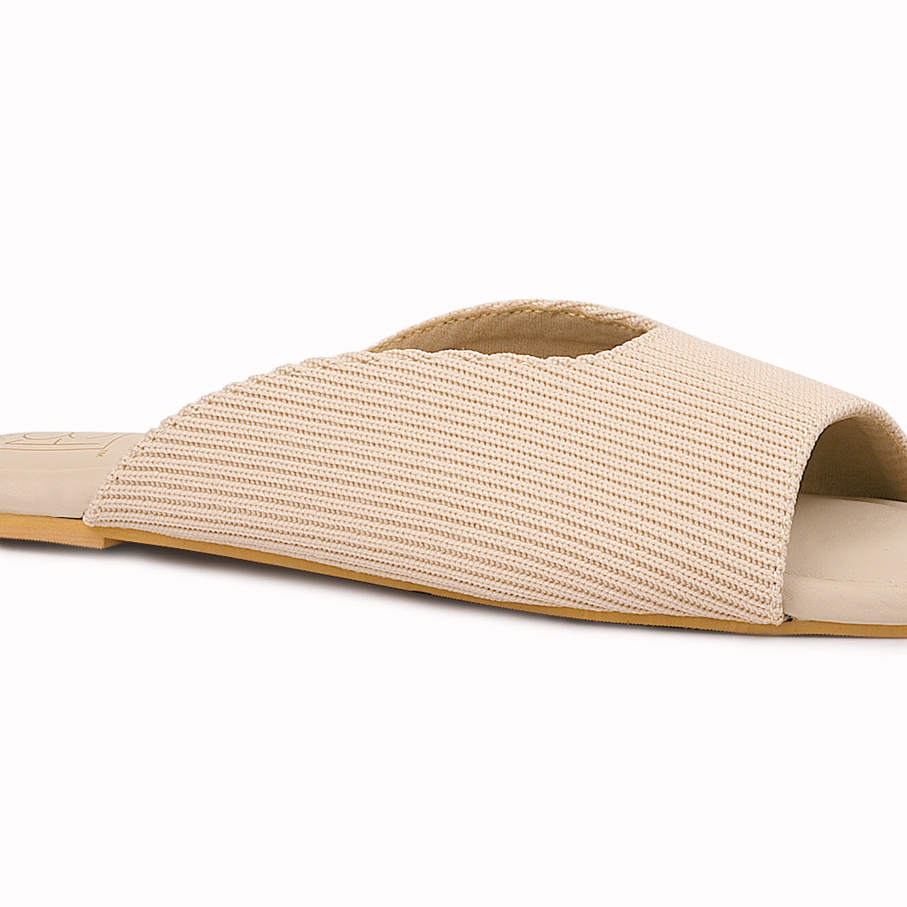 noosh cream color cords premium vegan textile handcrafted women fashion casual and formal peep toe slippers sandals with soft cushion dual layer kooshcomfort insole and flexible rubber sole footwear. Comfortable, breathable, sustainable and eco-friendly