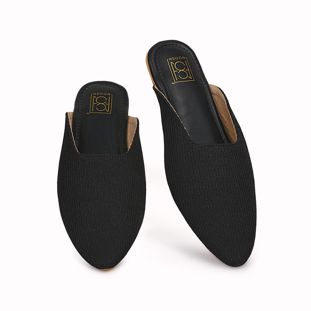 noosh black color cords vegan handcrafted women casual and formal  slip on mule with soft cushion dual layer kooshcomfort insole and flexible rubber sole. Comfortable, sustainable and eco friendly