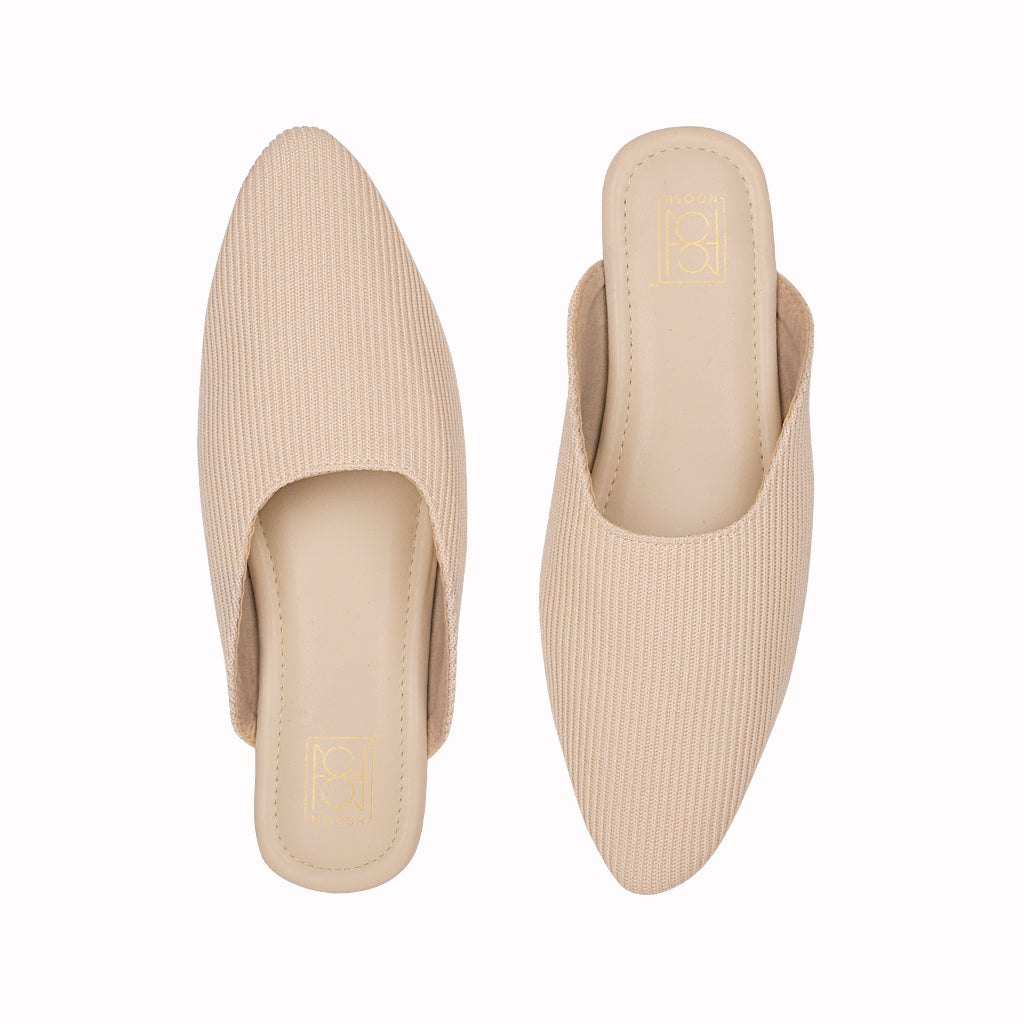 noosh cream color cords vegan handcrafted women casual and formal  slip on mule with soft cushion dual layer kooshcomfort insole and flexible rubber sole. Comfortable, sustainable and eco friendly
