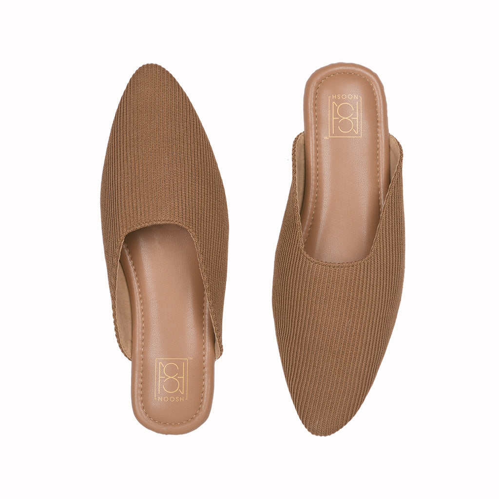noosh tan color cords vegan handcrafted women casual and formal  slip on mule with soft cushion dual layer kooshcomfort insole and flexible rubber sole. Comfortable, sustainable and eco friendly