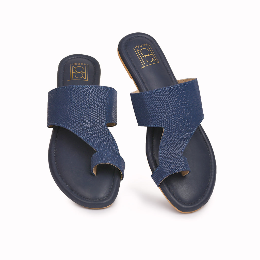 Noosh blue color premium vegan leather handcrafted women fashion casual and formal dew toe ring  slippers sandals with soft cushion dual layer kooshcomfort insole and flexible rubber sole footwear. Comfortable, breathable, sustainable and eco-friendly