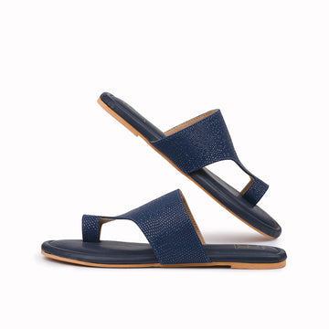 Noosh blue color premium vegan leather handcrafted women fashion casual and formal dew toe ring  slippers sandals with soft cushion dual layer kooshcomfort insole and flexible rubber sole footwear. Comfortable, breathable, sustainable and eco-friendly