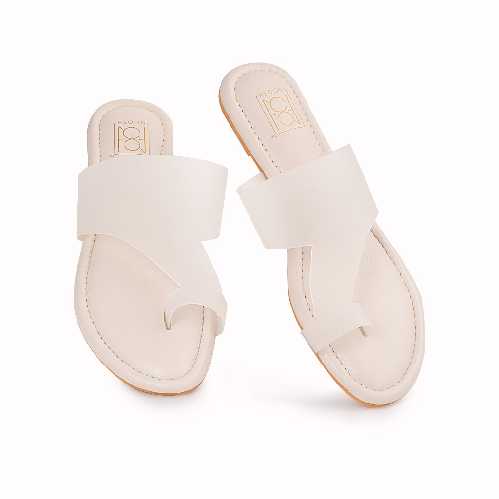 Noosh white color premium vegan soft TPU handcrafted women fashion casual and formal frost toe ring slippers sandals with soft cushion dual layer kooshcomfort insole and flexible rubber sole footwear. Comfortable, breathable, sustainable and eco-friendly