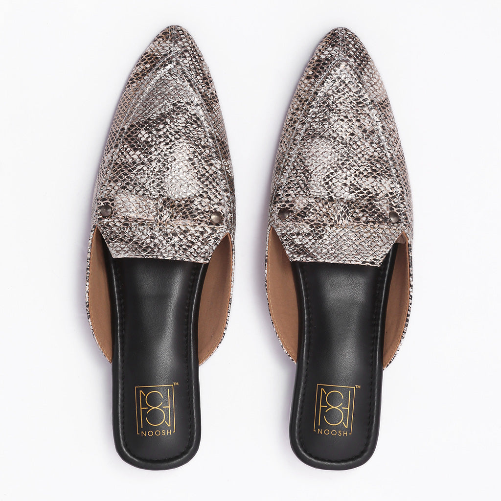 noosh-handcrafted-fashion-footwear-kooshcomfort-double-dual-cushion-comfort-comfortable-style-statement-metallic-embellished-pointed-mules-flats-vegan-leather-snake-skin-print-sustainable-wedding-wear-party-wear-online-shopping-permium-quality-comfort-style-heel-color-gold-rose-gold-black-silver-chic-luxury-organic-enviornment-friendly-indian-artisans-top-footwear-brands-best-brand