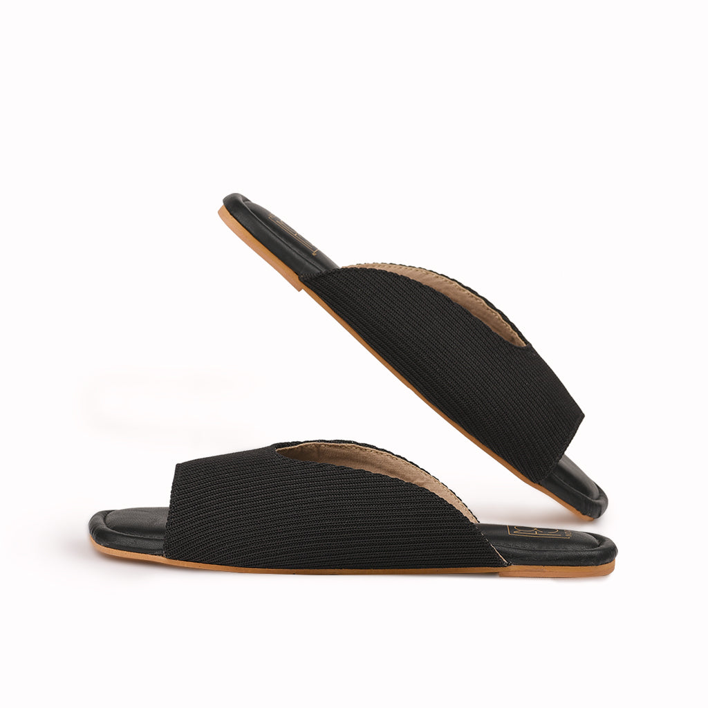 noosh black color cords premium vegan textile handcrafted women fashion casual and formal peep toe slippers sandals with soft cushion dual layer kooshcomfort insole and flexible rubber sole footwear. Comfortable, breathable, sustainable and eco-friendly