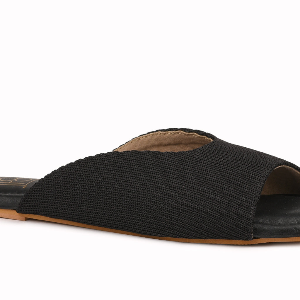 noosh black color cords premium vegan textile handcrafted women fashion casual and formal peep toe slippers sandals with soft cushion dual layer kooshcomfort insole and flexible rubber sole footwear. Comfortable, breathable, sustainable and eco-friendly