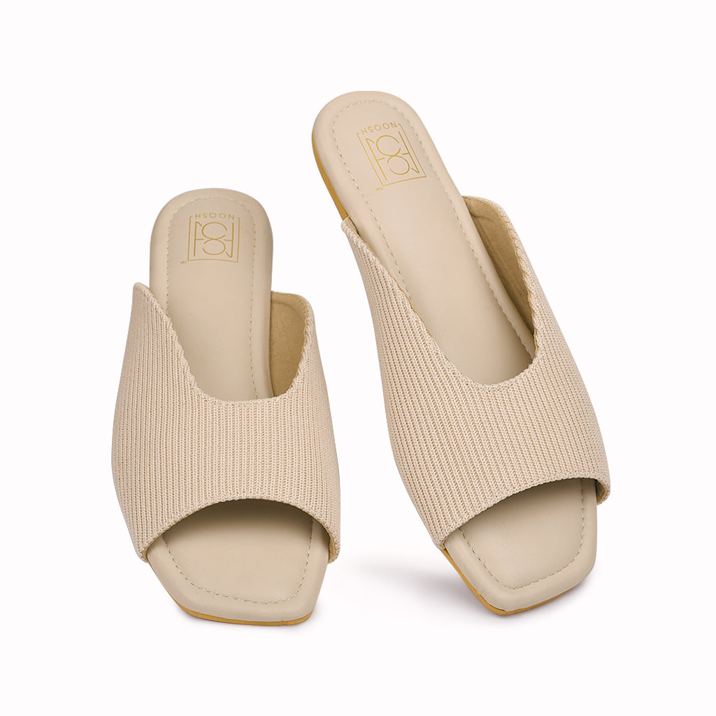 noosh cream color cords premium vegan textile handcrafted women fashion casual and formal peep toe slippers sandals with soft cushion dual layer kooshcomfort insole and flexible rubber sole footwear. Comfortable, breathable, sustainable and eco-friendly