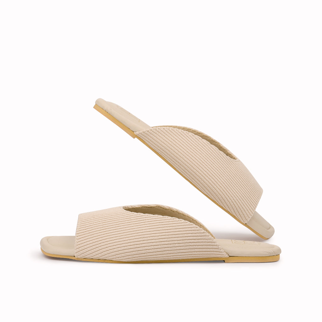 noosh cream color cords premium vegan textile handcrafted women fashion casual and formal peep toe slippers sandals with soft cushion dual layer kooshcomfort insole and flexible rubber sole footwear. Comfortable, breathable, sustainable and eco-friendly