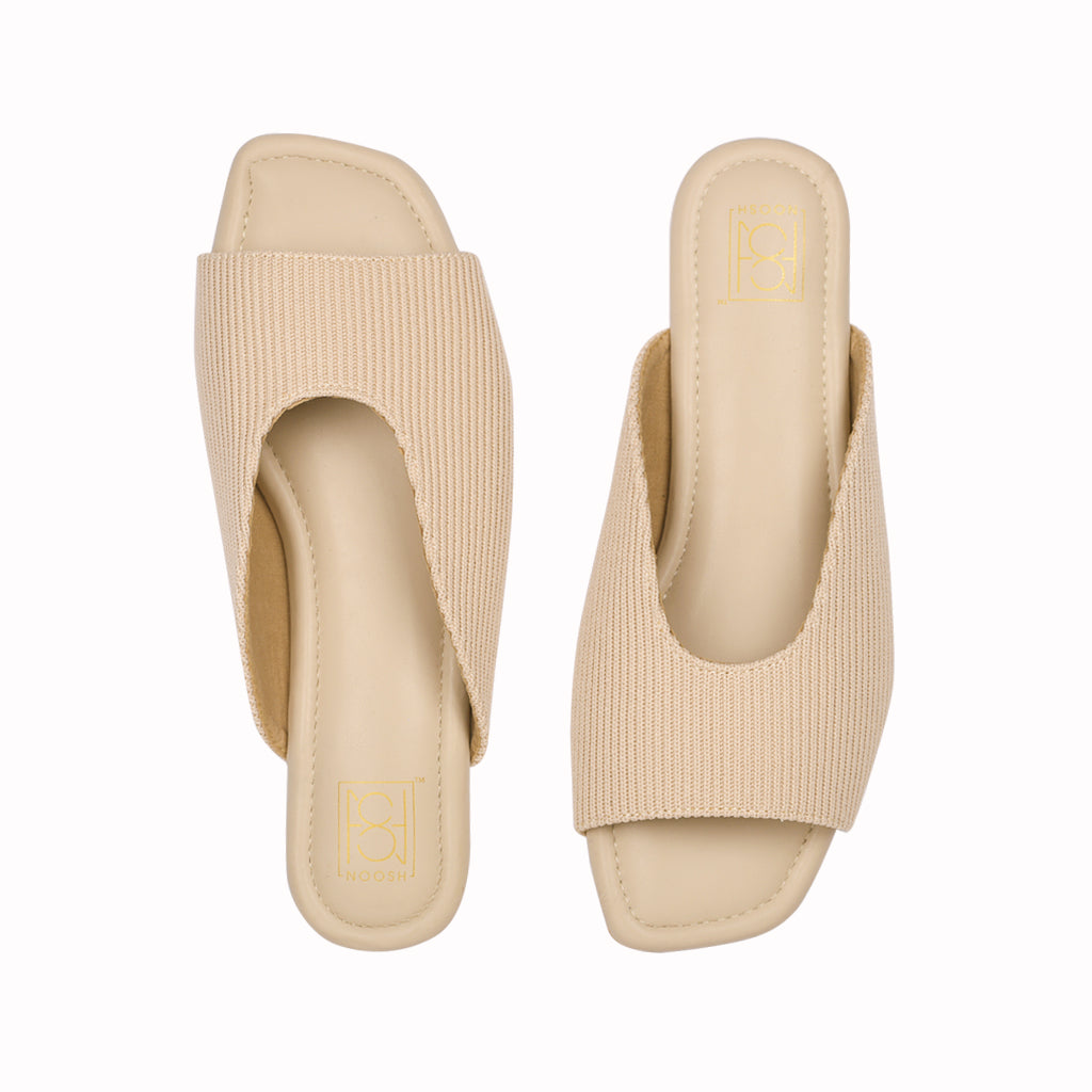 noosh cream color cords premium vegan textile handcrafted women fashion casual and formal peep toe slippers sandals with soft cushion dual layer kooshcomfort insole and flexible rubber sole footwear. Comfortable, breathable, sustainable and eco-friendly