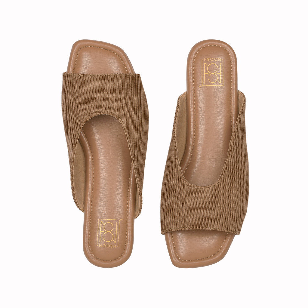 noosh tan color cords premium vegan textile handcrafted women fashion casual and formal peep toe slippers sandals with soft cushion dual layer kooshcomfort insole and flexible rubber sole footwear. Comfortable, breathable, sustainable and eco-friendly