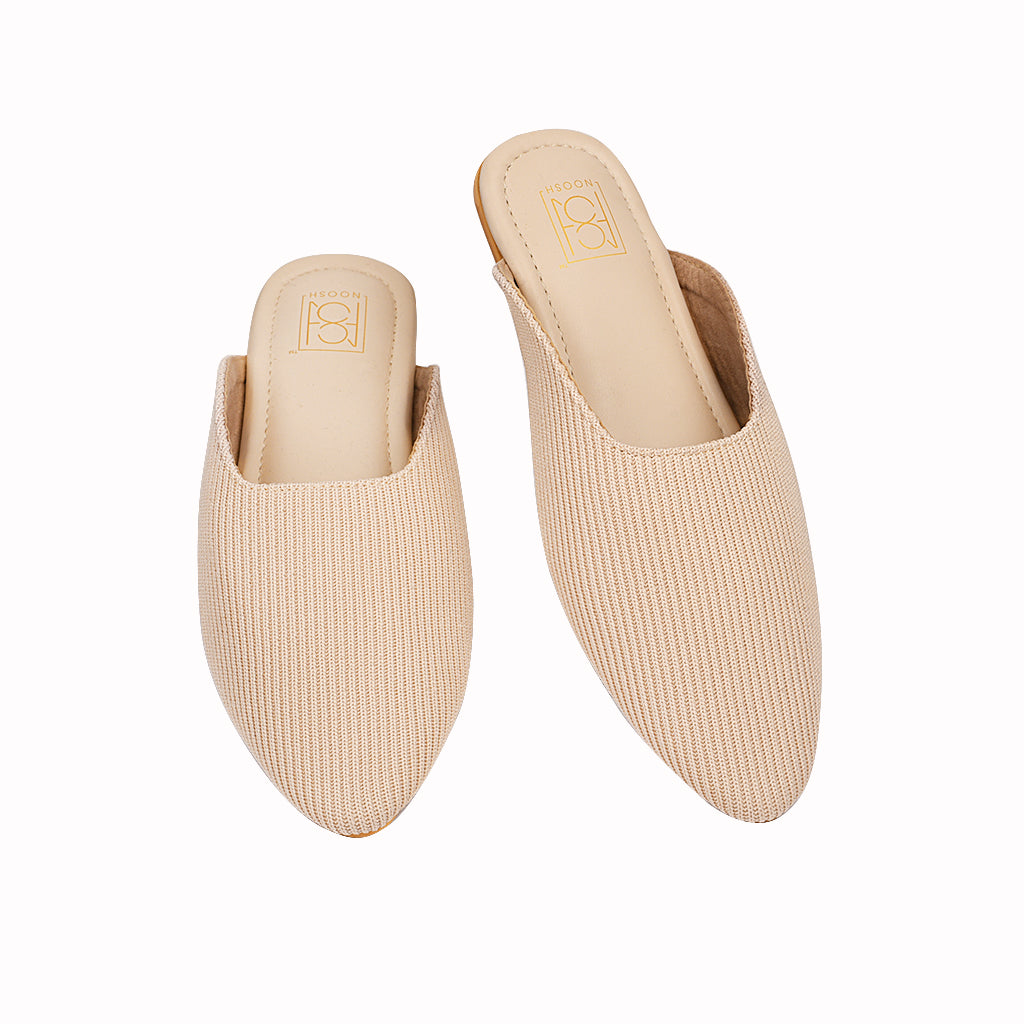 noosh cream color cords vegan handcrafted women casual and formal  slip on mule with soft cushion dual layer kooshcomfort insole and flexible rubber sole. Comfortable, sustainable and eco friendly