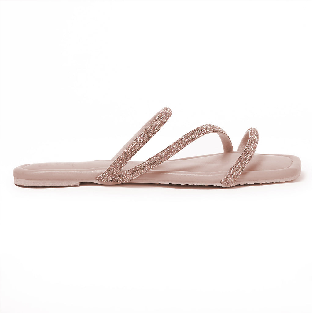 Glitz Embellished Strap Flats Rose Gold NOOSH