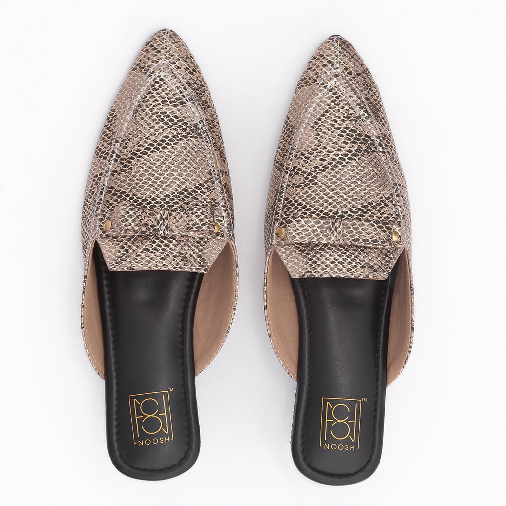 noosh-handcrafted-fashion-footwear-kooshcomfort-double-dual-cushion-comfort-comfortable-style-statement-metallic-embellished-pointed-mules-flats-vegan-leather-snake-skin-print-sustainable-wedding-wear-party-wear-online-shopping-permium-quality-comfort-style-heel-color-gold-rose-gold-black-silver-chic-luxury-organic-enviornment-friendly-indian-artisans-top-footwear-brands-best-brand