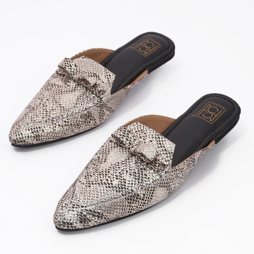 noosh-handcrafted-fashion-footwear-kooshcomfort-double-dual-cushion-comfort-comfortable-style-statement-metallic-embellished-pointed-mules-flats-vegan-leather-snake-skin-print-sustainable-wedding-wear-party-wear-online-shopping-permium-quality-comfort-style-heel-color-gold-rose-gold-black-silver-chic-luxury-organic-enviornment-friendly-indian-artisans-top-footwear-brands-best-brand