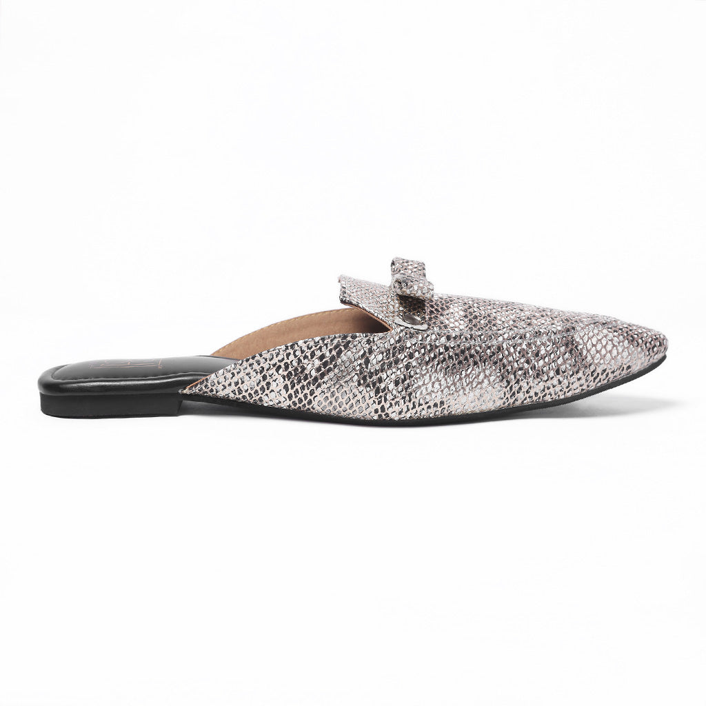 Glam Embellished Vegan Snake Skin Mule Silver NOOSH